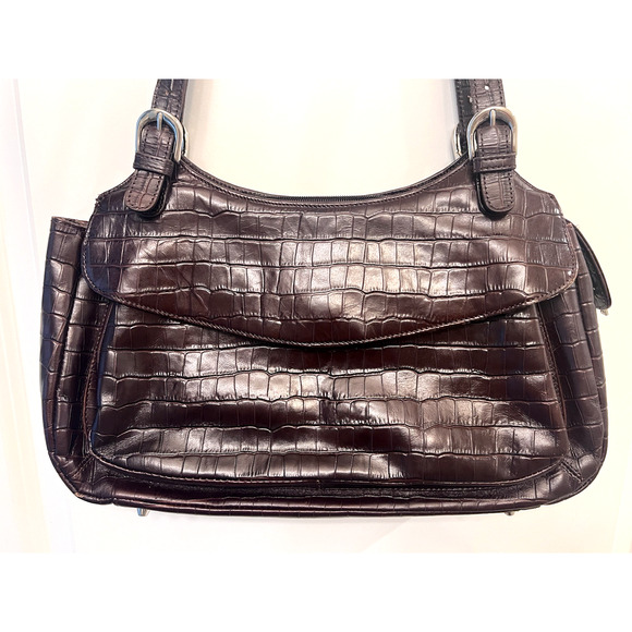 MAXX NEW YORK Designer Women's VTG Burgundy Red Croc Leather Shoulder Handbag - Picture 2 of 11